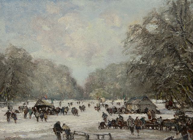 Louis Apol | Eine Menge Spaß beim Schlittschuhlaufen auf dem Teich im Haagse Bos, Öl auf Leinwand, 55,4 x 75,5 cm, Unterzeichnet l.u.