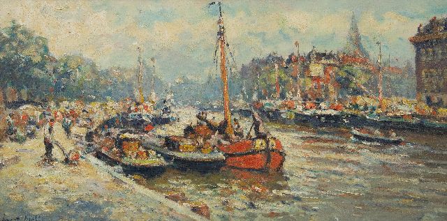 Evert Moll | Der Leuvehaven in Rotterdam, Öl auf Leinwand, 40,8 x 80,5 cm, Unterzeichnet u.l.