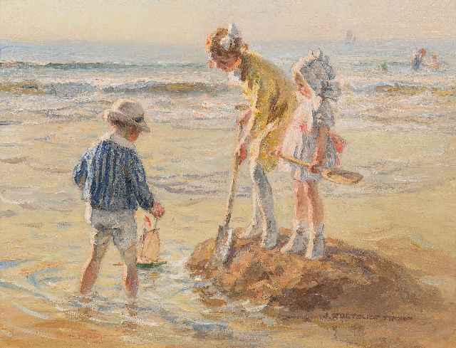 Jan Zoetelief Tromp | Spielen am Strand, Öl auf Leinwand, 40,5 x 52,9 cm, Unterzeichnet u.r. und auf den Keilrahmen