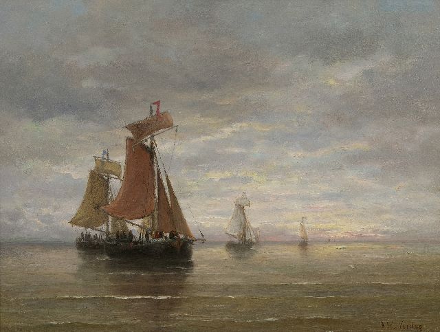 Hendrik Willem Mesdag | Bomschiffe auf ruhiger See, Öl auf Holz, 39,5 x 51,0 cm, Unterzeichnet u.r.