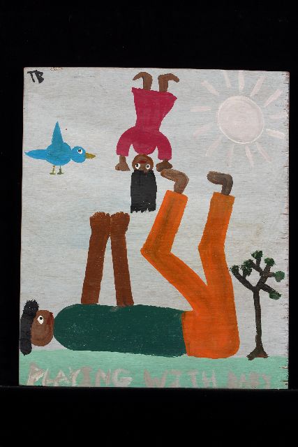 Brown T.  | Playing with baby, Acryl auf Holz 45,0 x 37,7 cm, Unterzeichnet o.l. mit Initialen