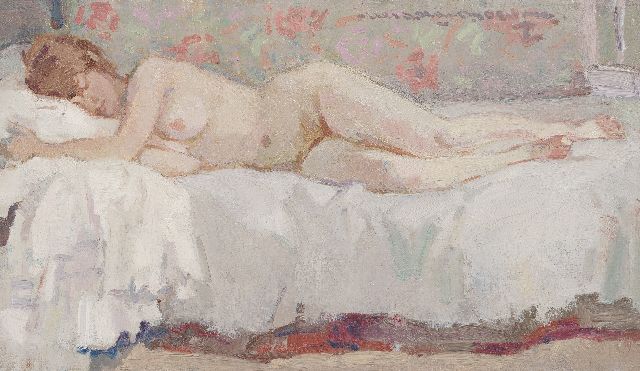 Hessel de Boer | Liegende Akt, Öl auf Leinwand, 30,7 x 51,5 cm, Unterzeichnet o.r.