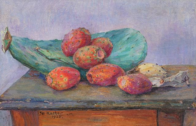 Jo Koster | Italienische Kactusfeigen auf einem Tisch, Öl auf Leinwand, 28,4 x 42,2 cm, Unterzeichnet u.l. und datiert 1925