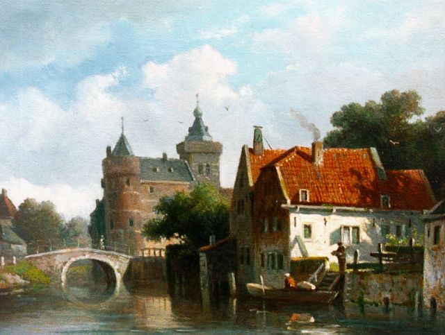 Adrianus Eversen | A townscape with a castle in the distance, Öl auf Tafel, 19,2 x 25,6 cm, signed l.r. with monogram