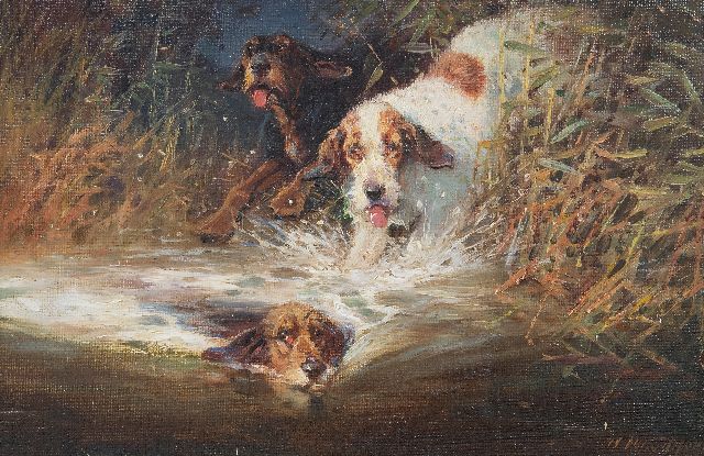 William Woodhouse | Drei Jagdhunde, Öl auf Leinwand auf Holz, 20,0 x 30,2 cm, Unterzeichnet u.r.