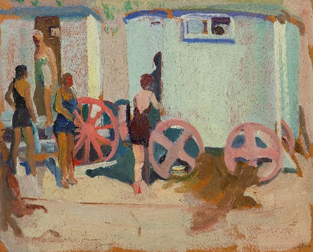 Harrie Kuijten | Badewagen, Öl auf Holz, 32,9 x 40,9 cm, Unterzeichnet u.r. und zu datieren um 1917-1925