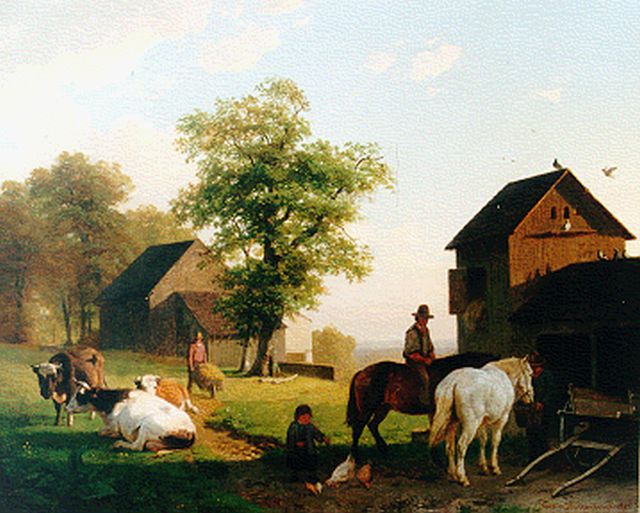 Jacobus Nicolaas Tjarda van Starckenborgh Stachouwer | A farmyard with figures, Öl auf Leinwand, 63,6 x 76,5 cm, signed l.r. und dated 1857