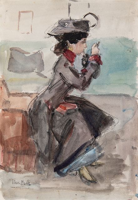 Isaac Israels | Bereit zu gehen, Kreide und Aquarell auf Papier, 51,0 x 35,5 cm, Unterzeichnet u.l.
