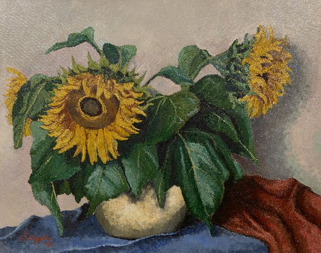 Karel Appel | Stillleben mit Sonnenblumen, oil on paper on canvas laid down on panel, 71,0 x 90,0 cm, Unterzeichnet u.l. und datiert '40 VERKAUFT