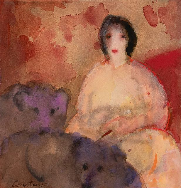 Constant | Der Bärenmeisterin, Aquarell auf Papier, 46,0 x 44,7 cm, Unterzeichnet u.l. und zu datieren 1986