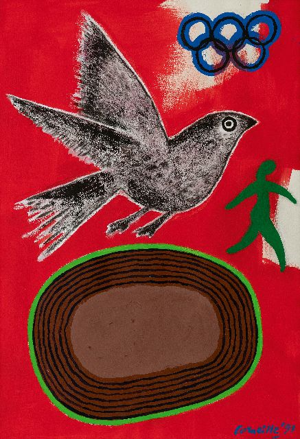 Corneille | Entwurf für das Europäische Olympische Jugendfestival in Valkenswaard, 1993, Gouache auf Papier, 69,1 x 49,2 cm, Unterzeichnet u.r. und datiert '93