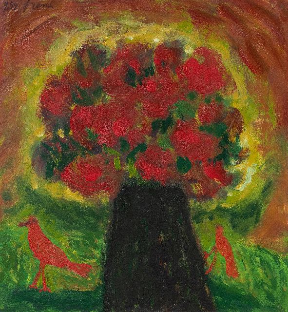 Eugène Brands | Zwarte vaas (Schwarze Vase), gouache and oil on paper, 28,9 x 27,0 cm, Unterzeichnet o.l. und datiert 9.54