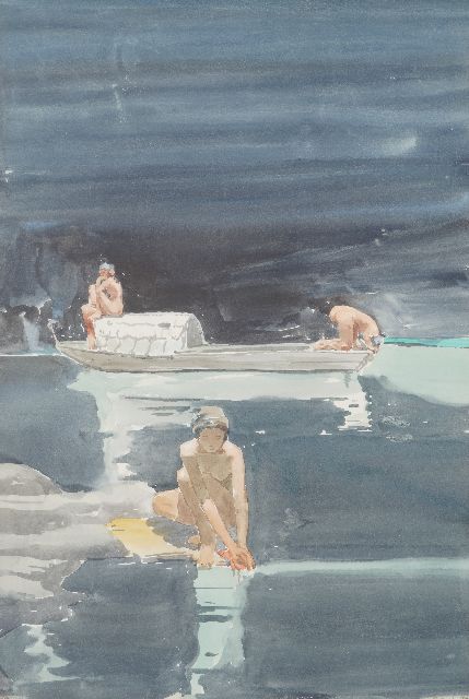 Cornelis Kloos | Drei badende Damen, Aquarell auf Papier, 57,0 x 38,2 cm, Unterzeichnet u.r. und datiert 1953