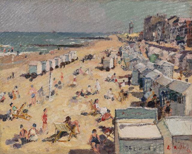 Adolphe Keller | Strandvergnügen bei IJmuiden, Öl auf Leinwand, 40,2 x 50,3 cm, Unterzeichnet u.r. und datiert '34