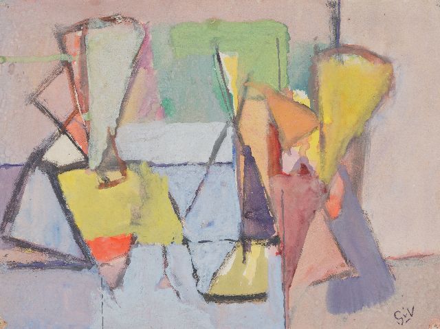 Geer van Velde | Komposition (Interieur mit Figuren), Aquarell und Gouache auf Papier, 23,9 x 31,7 cm, Unterzeichnet u.r. und zu datieren 1944