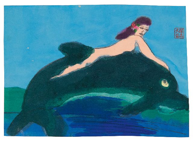 Walasse Ting | Dolphin, filt-tip pen and watercolour on paper, 11,7 x 16,3 cm, Unterzeichnet o.r. mit dem Stempel des Künstlers