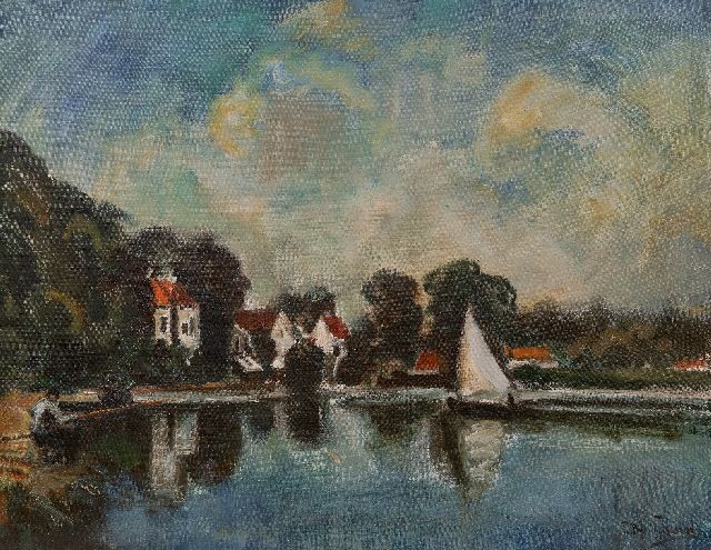 Piet van Wijngaerdt | Segelboot auf dem Zuider Buiten Spaarne bei Haarlem, Öl auf Leinwand, 70,5 x 90,2 cm, Unterzeichnet u.r. und ohne Rahmen