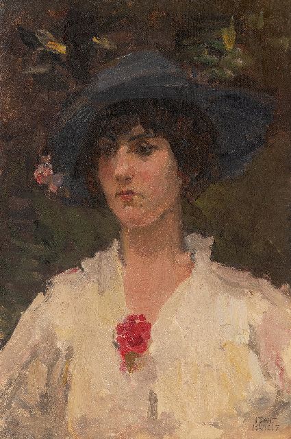 Isaac Israels | Junge Frau mit roter Blumenbrosche, Öl auf Leinwand, 60,2 x 40,5 cm, Unterzeichnet u.r.