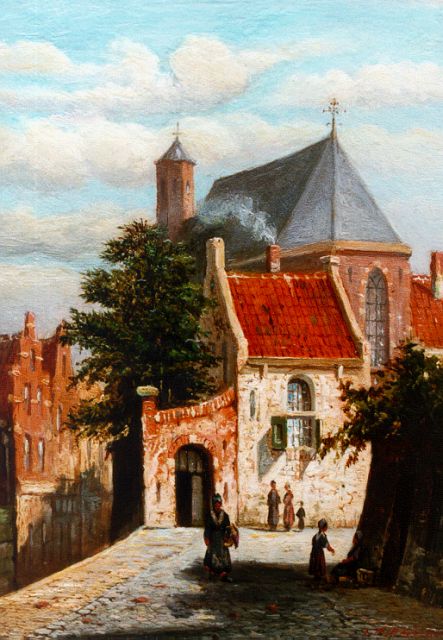 Johannes Jacobus Mittertreiner | A sunlit town, Öl auf Holz, 19,2 x 14,2 cm, signed l.r.
