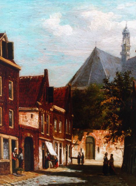Johannes Jacobus Mittertreiner | A sunlit town view, Öl auf Holz, 19,5 x 14,2 cm, signed l.r.