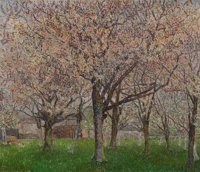 Jakob Nieweg | Blühender Obstgarten, Öl auf Leinwand, 55,8 x 65,1 cm, Unterzeichnet u.l. mit Monogramm und datiert 1927