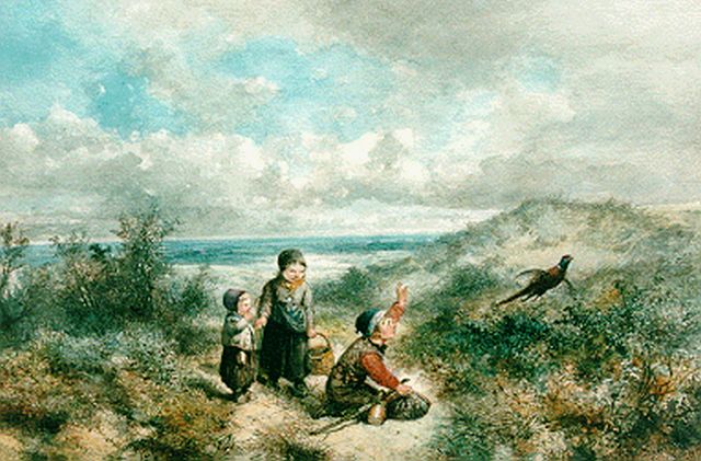 Mari ten Kate | Children playing in the dunes, Aquarell auf Papier, 34,5 x 50,0 cm, signed l.r.
