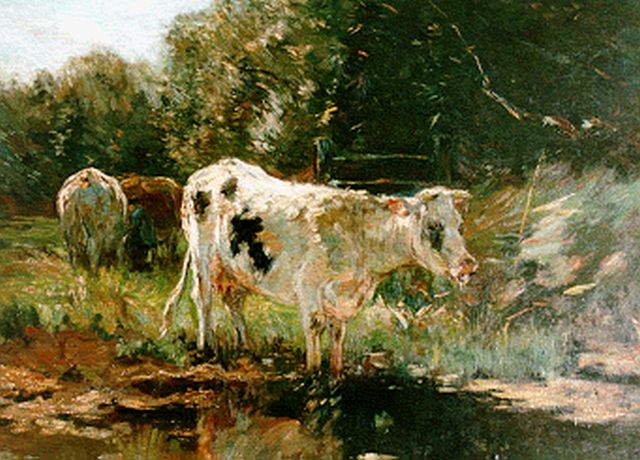 Willem Maris | Cows near a stream, Öl auf Leinwand, 80,8 x 101,5 cm, signed l.l.