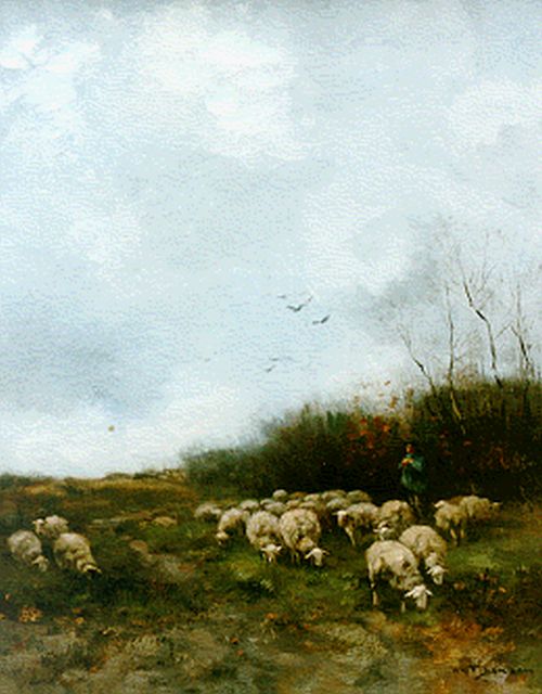 Willem George Frederik Jansen | A shepherd with his flock, Öl auf Leinwand, 55,0 x 45,0 cm, signed l.r.