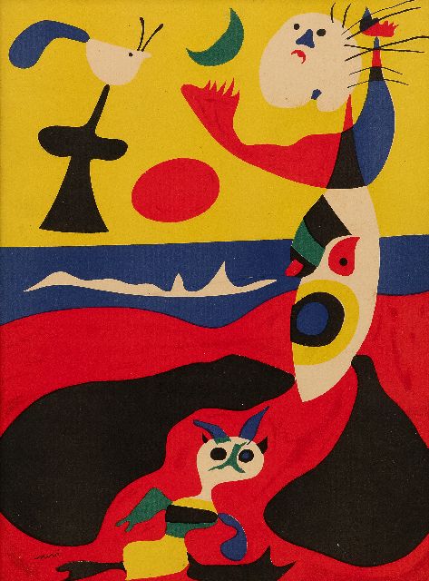 Miró (Joan Miró i Ferrà) J.  | L'été (Illustration aus der französischen Zeitschrift Verve, 3, 1938), stencil on paper 35,6 x 26,2 cm, Unterzeichnet u.l. (im Stein) und datiert im Verso 'Mars' 1938