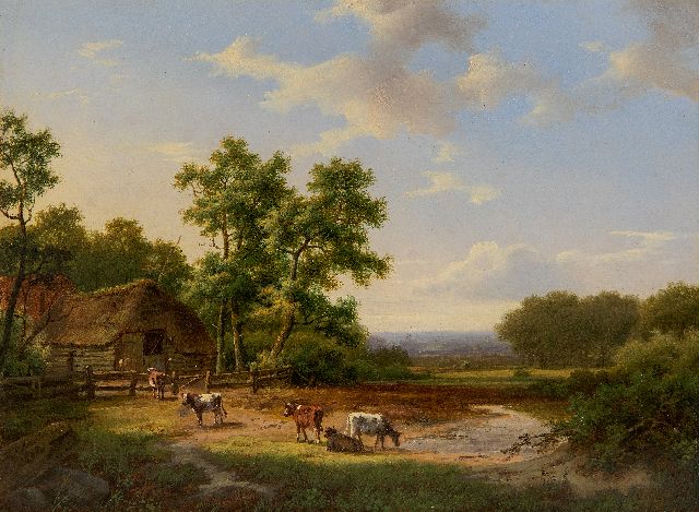 Koekkoek I M.A.  | Sommerlandschaft mit Vieh bei einer Bauernscheune, Öl auf Holz 25,3 x 33,8 cm, Unterzeichnet u.l. und datiert 1862