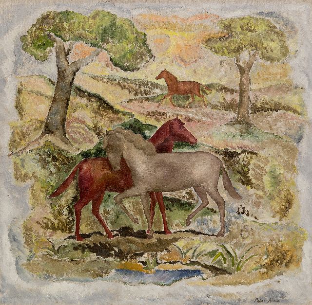 Peter Alma | Die Pferde, Öl auf Leinwand, 48,7 x 50,3 cm, Unterzeichnet u.r.