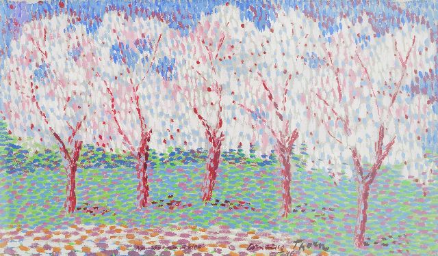 Corneille | Apfelbäume in Blüte, Thorn, Gouache auf Papier, 43,5 x 76,9 cm, Unterzeichnet u.m. und datiert '46