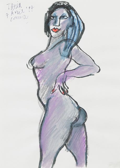 Corneille | Tahia, pencil, ink, wax crayons and watercolour on paper, 30,5 x 22,7 cm, Unterzeichnet o.l. und datiert 7 'Avril' '97