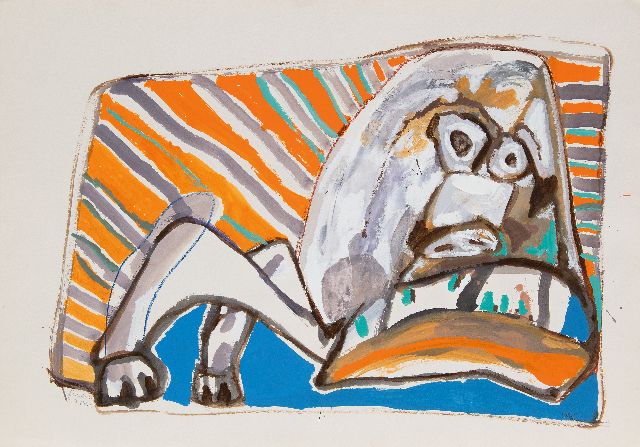 Lucebert | Waakhond II (Wachhund II), Gouache auf Papier, 70,0 x 100,3 cm, Unterzeichnet u.l. und datiert 77.VIII.5
