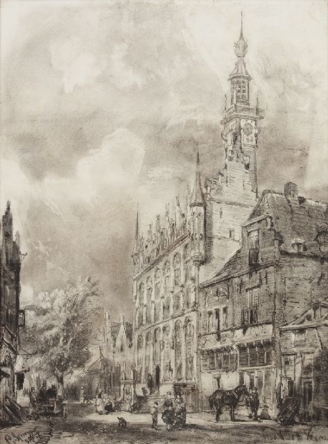 Cornelis Springer | Rathaus in Veere, Bleistift und Kreide auf Papier, 67,0 x 50,0 cm, Unterzeichnet l.u. und datiert 9 okt '57