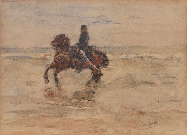 Isaac Israels | Kavallerist in der Brandung, Aquarell auf Papier, 11,8 x 16,5 cm, Unterzeichnet u.r. und ca 1880