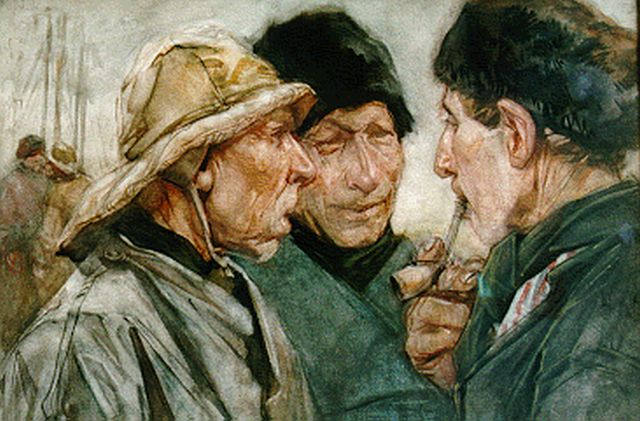 Paul Rink | Three fishermen from Volendam, Aquarell auf Papier, 50,5 x 68,5 cm, signed l.r. und dated '03