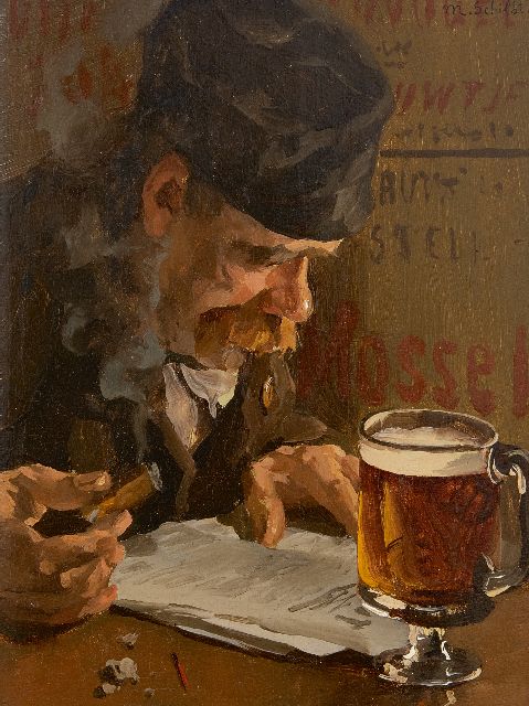 Schildt M.  | Zufriedenheit, Öl auf Holz 27,0 x 20,4 cm, Unterzeichnet r.o. und verso auf Etikett