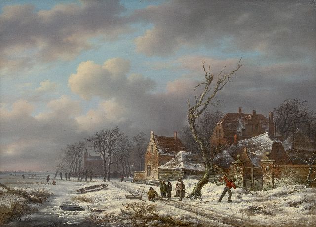 Andreas Schelfhout | Winterlandschaft mit Holzsammlern (Gegenstück vom Sommerlandschaft), Öl auf Holz, 53,0 x 72,6 cm, Unterzeichnet u.r. (mit Signaturresten) und zu datieren um 1815