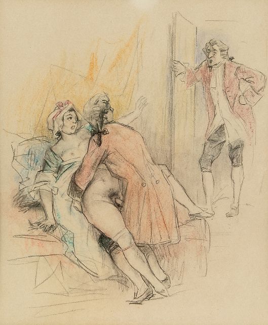 Poulton T.L.  | Vous auriez pu fermer la porte. Si on était rentré!, Farbbleistift auf Papier 21,5 x 18,0 cm