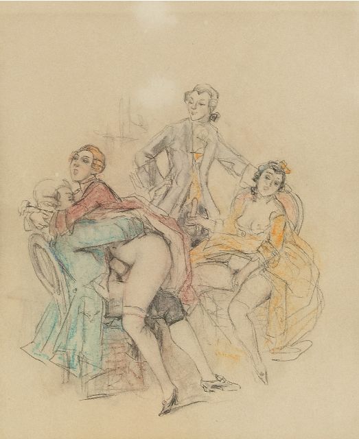 Tom Poulton | Réunion mondaine, Farbbleistift auf Papier, 21,5 x 18,0 cm