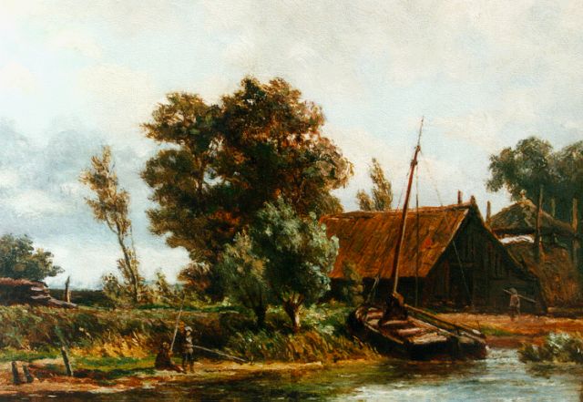 Borselen J.W. van | Figures on the riverbank, Öl auf Holz 14,9 x 19,3 cm, signed on the reverse