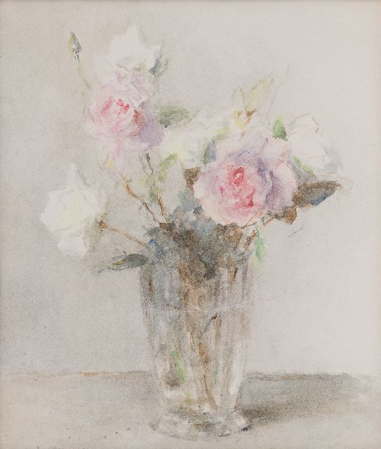 Groningen L. van | Rosen in einer Glasvase, Aquarell auf Papier 44,0 x 36,2 cm, Unterzeichnet l.u.
