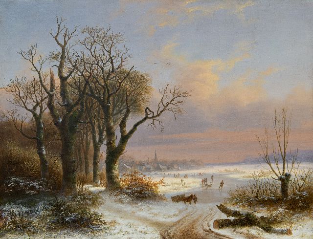Willem Simon Petrus van der Vijver | Winterlandschaft mit Eisläufern vor einer kleinen Stadt, Öl auf Leinwand, 48,8 x 62,5 cm, Unterzeichnet u.r. und datiert 1854