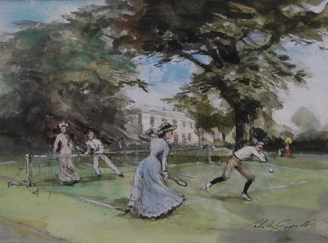 Goodall J.S.  | Tennis spielen, Tinte und Aquarell auf Papier 21,4 x 28,3 cm, Unterzeichnet u.r.