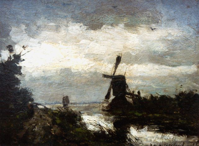 Jan Hendrik Weissenbruch | A landscape with windmill, Öl auf Holz, 18,5 x 24,5 cm, signed l.r.
