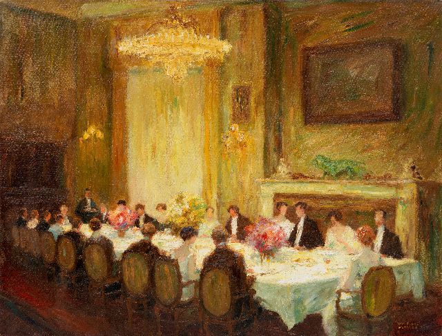 Otto Pippel | Diner am Abend, Öl auf Leinwand, 63,7 x 79,7 cm, Unterzeichnet u.r. und datiert 'Planegg' 1909