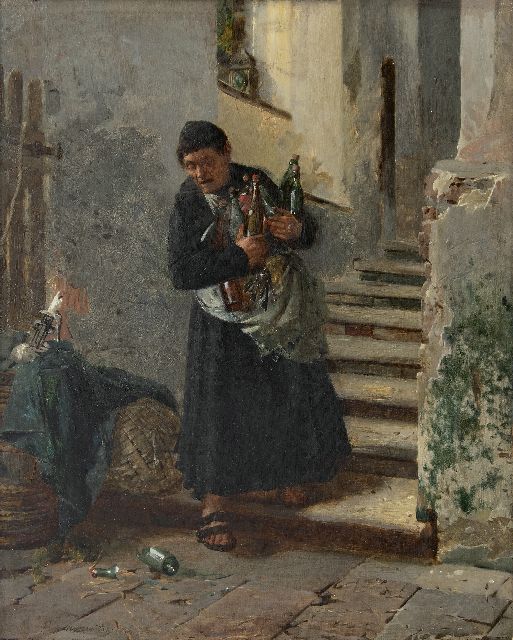 Kotschenreiter J.H.G.G.  | Die Auffüllung des Weinvorrats, Öl auf Leinwand 54,0 x 43,5 cm, Unterzeichnet u.l. und datiert '74