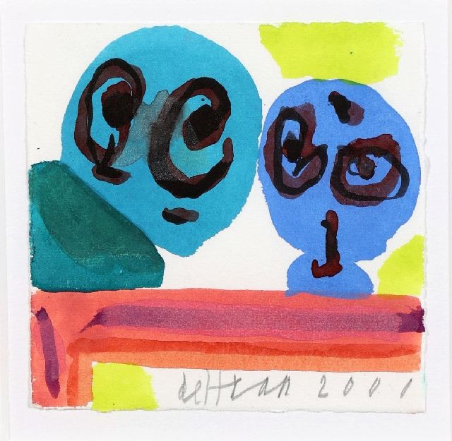 Jurjen de Haan | Zwei Figuren, Gouache auf Papier, 12,0 x 12,2 cm, Unterzeichnet u.m. und datiert 2001