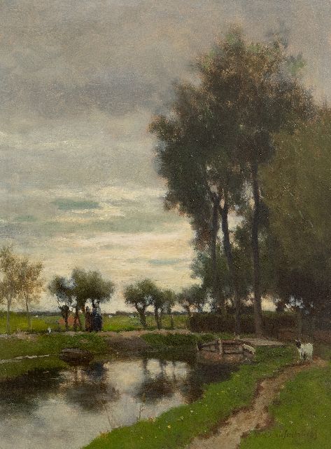 Jan Hendrik Weissenbruch | Am Wasser entlang spazieren, Öl auf Holz, 41,0 x 30,4 cm, Unterzeichnet u.r. und datiert im Verso 1882